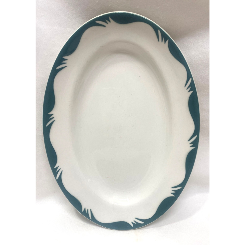 Grindley Hotelware England Green Wave Border Small Oval Serving Plate 8.75"